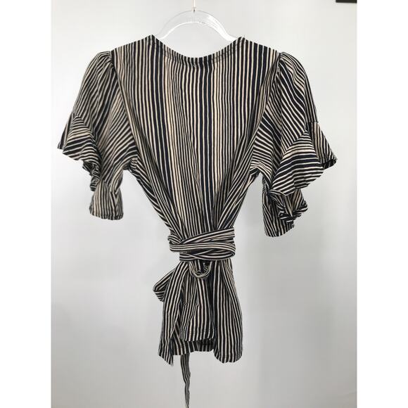 Free People Wrapped Around My Finger M Striped Knit Short Sleeve Wrap Blouse - Picture 6 of 10